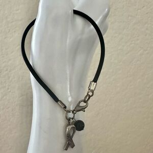 Breast cancer awareness black cord charm bracelet